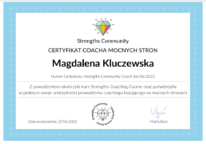 certyfikat coacha mocnych stron